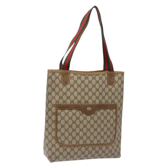 GUCCI GG Supreme Web Sherry Line Tote Bag Pvc Beige 39 02 003 - Picture 1 of 16